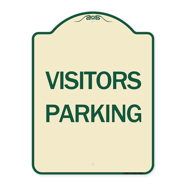 Designer Series Visitors Parking, Tan & Green Heavy-Gauge Aluminum Sign, 24" x 18", TG-1824-24618